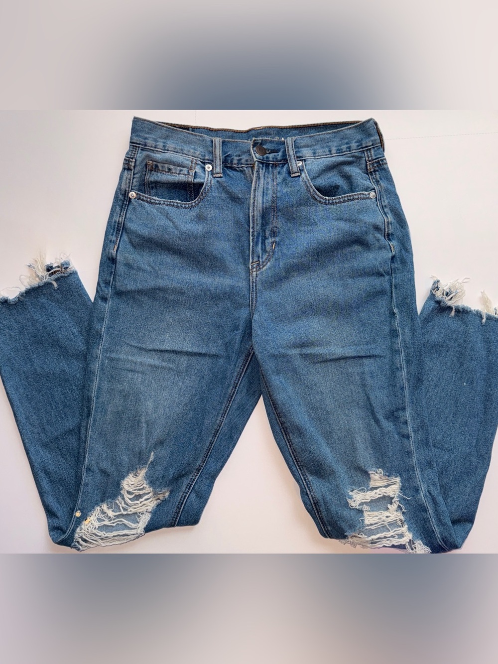 American Eagle Outfitters Distressed Medium Wash Mom Jeans
